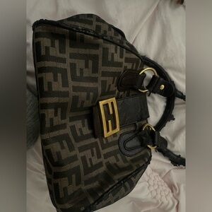 Fendi Black and Brown Shoulder Bag with Gold Accents